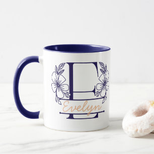 Taza con Monograma Floral Personalizado Letra E -