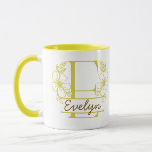 Taza con Monograma Floral Personalizado Letra E -
