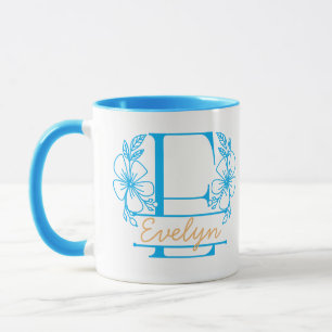 Taza con Monograma Floral Personalizado Letra E -