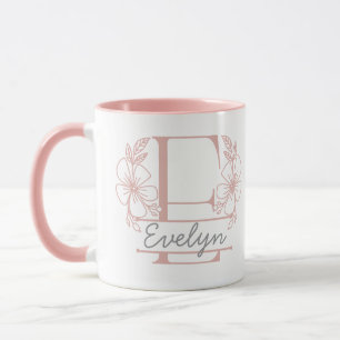 Taza con Monograma Floral Personalizado Letra E -