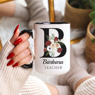 Taza con Monograma Floral Personalizado Regalo par