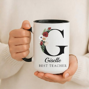 Taza con Monograma Floral Personalizado Regalo par