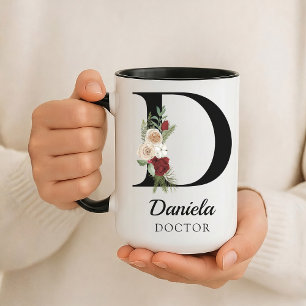Taza con Monograma Floral Personalizado Regalo par