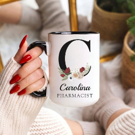 Taza con monograma floral personalizado regalo par