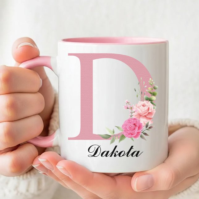 Taza con Monograma Floral Personalizado Regalo par (Monogram Wildflowers Mug New Mom Gift for Her, Personalized Pink Floral Bridesmaid Proposal Mug Gift)