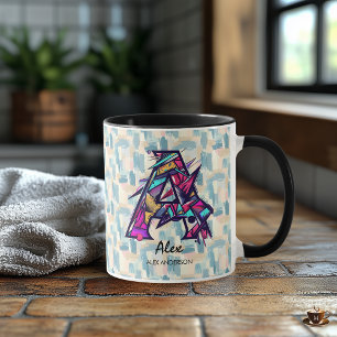 Taza con Monograma Geométrico Abstracto Personaliz