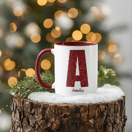 Taza con monograma moderno de purpurina con nombre