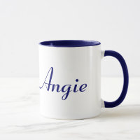 Taza con nombre Angie azul y blanca