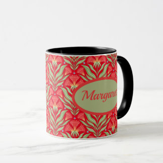 Taza con nombre de flores de Navidad rojas