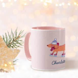 Taza con nombre de invierno de perro Dachshund lin