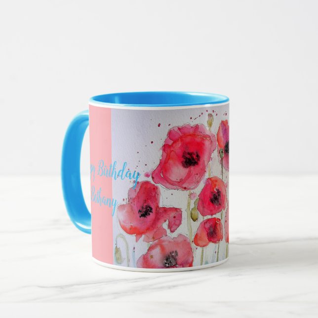 Taza con nombre de señoras de amapolas rojas acuar (Anverso izquierdo)