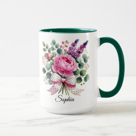 Taza con nombre floral de peonía personalizada Reg