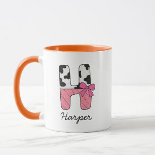 Taza con nombre inicial personalizado Vaca rosa