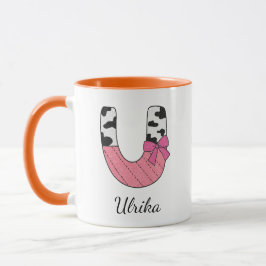 Taza con nombre inicial personalizado | Vaca rosa 