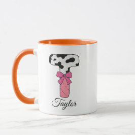 Taza con nombre inicial personalizado | Vaca rosa 