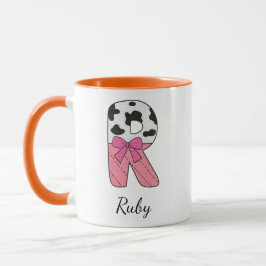 Taza con nombre inicial personalizado | Vaca rosa 