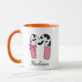 Taza con nombre inicial personalizado | Vaca rosa 