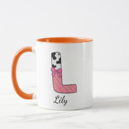 Taza con nombre inicial personalizado | Vaca rosa 