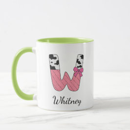 Taza con nombre inicial personalizado | Vaca rosa 