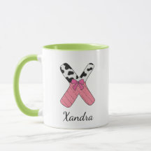 Taza con nombre inicial personalizado | Vaca rosa 