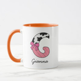 Taza con nombre inicial personalizado | Vaca rosa 