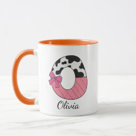 Taza con nombre inicial personalizado | Vaca rosa 