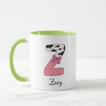 Taza con nombre inicial personalizado | Vaca rosa 