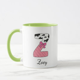 Taza con nombre inicial personalizado | Vaca rosa 