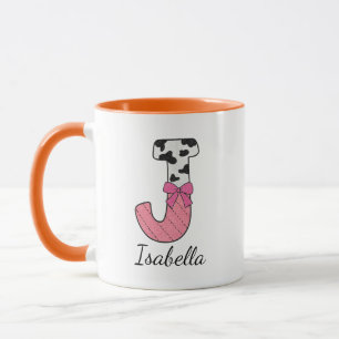 Taza con nombre inicial personalizado Vaca rosa