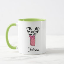Taza con nombre inicial personalizado | Vaca rosa 