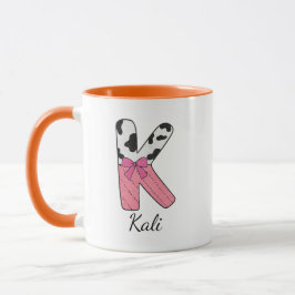 Taza con nombre inicial personalizado | Vaca rosa 