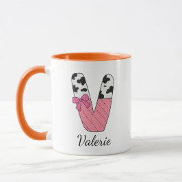 Taza con nombre inicial personalizado | Vaca rosa 