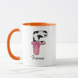 Taza con nombre inicial personalizado | Vaca rosa 
