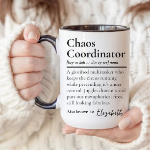 Taza con nombre personalizado Coordinador del Caos
