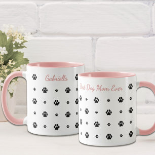 Taza con nombre personalizado de huella de perro r