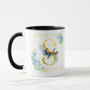 Taza con nombre personalizado • Inicial floral y d