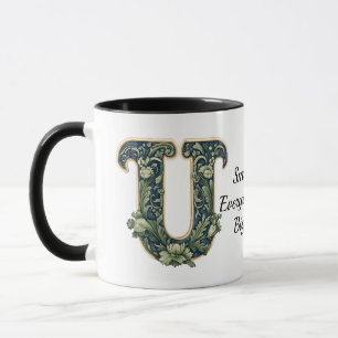 Taza con nombre personalizado y monograma de hoja 