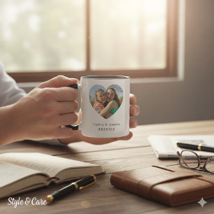 Taza con nombre y foto del corazón de mejores amig