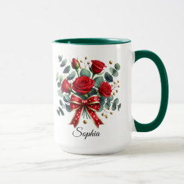 Taza con nombre y rosa roja personalizada Regalo e