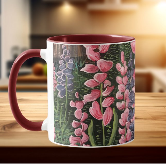 Taza con obra de arte original de flores silvestre (Elegant Floral Scenery, Unique for Kitchen or Cottage)