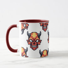 Taza con patrón clásico de cráneo de diablo pixela