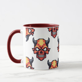 Taza con patrón clásico de cráneo de diablo pixela