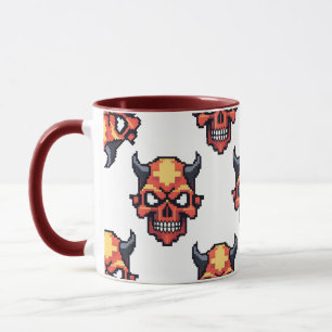 Taza con patrón clásico de cráneo de diablo pixela