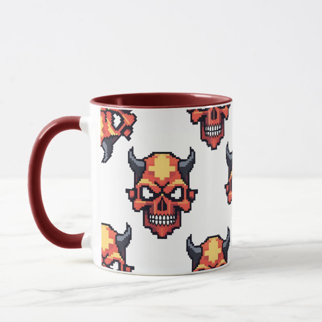 Taza con patrón clásico de cráneo de diablo pixela (Izquierda)