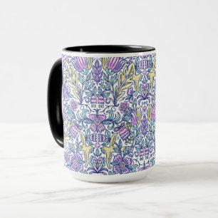 taza con patrón de arte popular floral pastel/taza