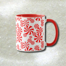 Taza con patrón de caramelo de menta roja y blanca