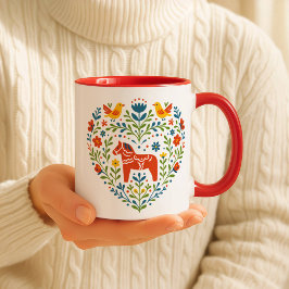 Taza con patrón de corazón de arte popular de caba