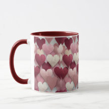 Taza con patrón de corazón romántico Rosa y Rojo C