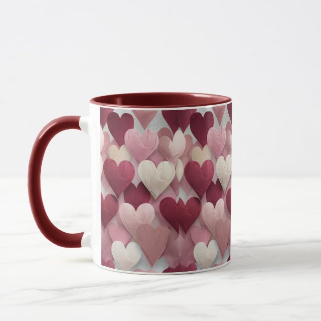 Taza con patrón de corazón romántico Rosa y Rojo C (Izquierda)