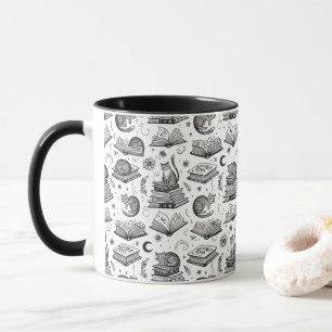 Taza con patrón de gato blanco y negro acogedor en